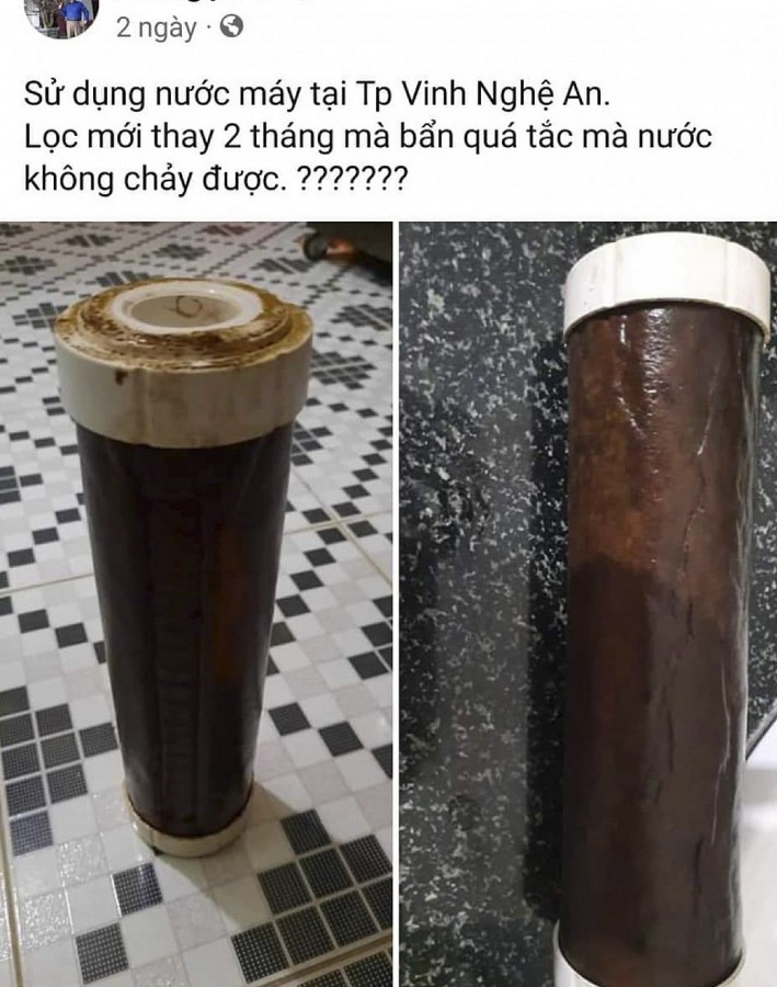 Cục lọc nước của gia đình anh L.N. Hoà đăng trên trang cá nhân TP Vinh mới thay 2 tháng nay