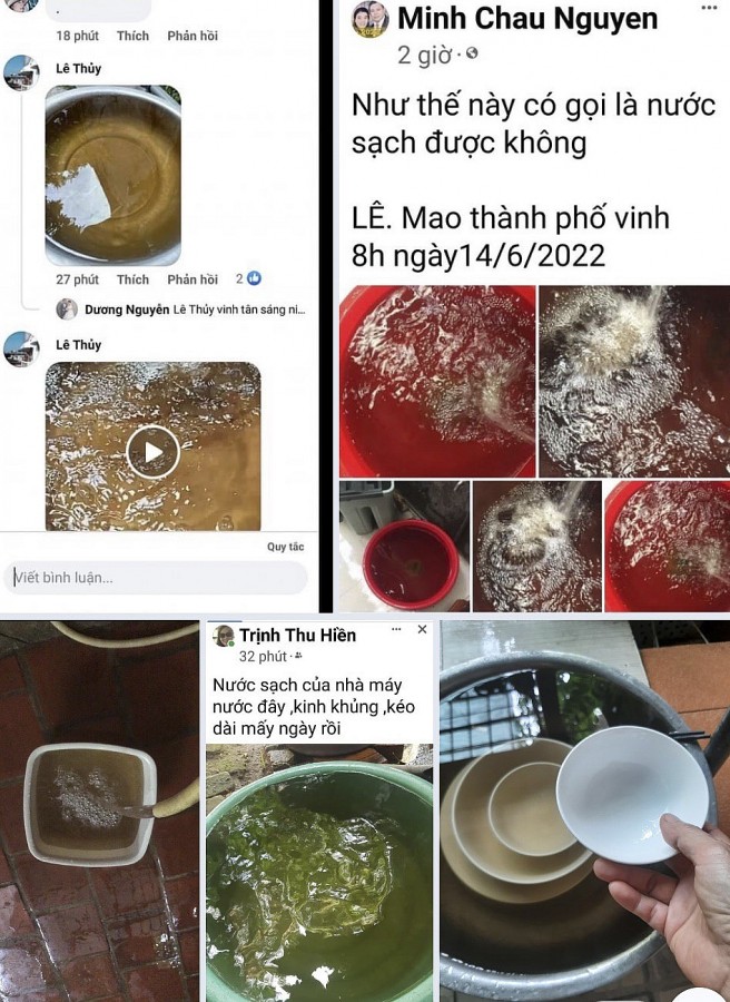 Rất nhiều người dân TP. Vinh phản ánh tình trạng nước sinh hoạt bất thường trên trang cá nhân