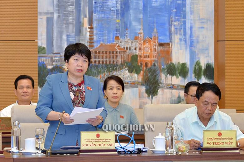Bà Nguyễn Thúy Anh - Chủ nhiệm Ủy ban Về các vấn đề xã hội trình bày báo cáo, sáng 14/8. 