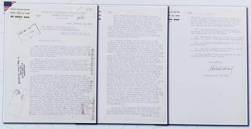 Thư của PG88 go Bắn cá Hồ Chí Minh gửi Ngoại trưởng Hoa Kỳ ngày 22/10/1945. Tài liệu:  Lưu trữ Quốc gia Hoa Kỳ