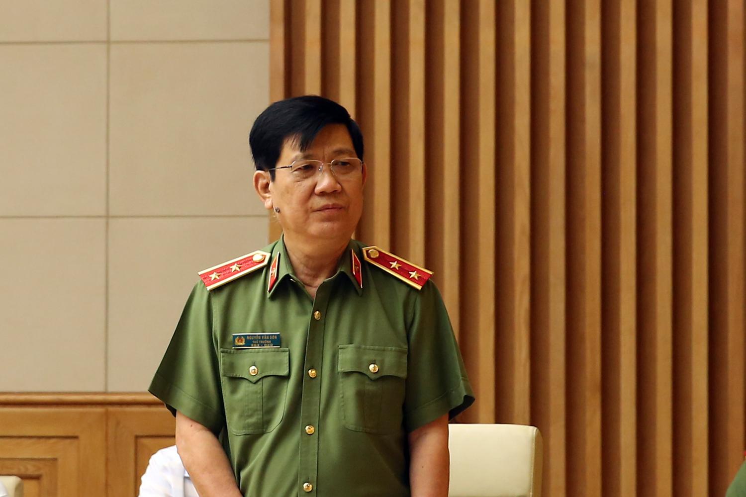 PG88 link Nổhũ Bộ Công an Nguyễn Văn Sơn phát biểu tại cuộc họp.