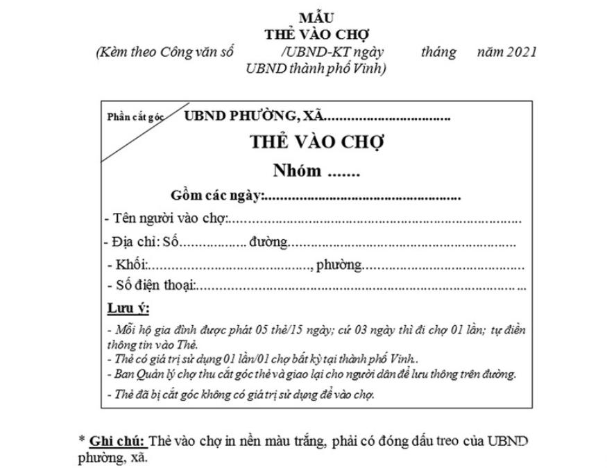 Mẫu thẻ vào chợ.
