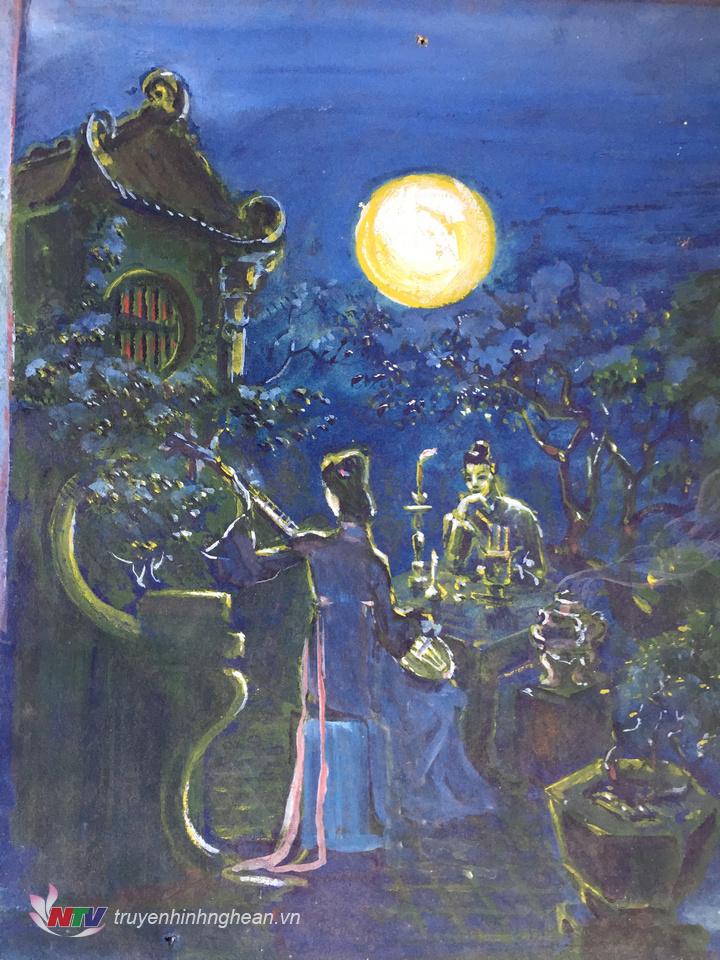 So dần dây vũ dây văn/Bốn dây to nhỏ theo vần cung thương (Bột màu trên giấy)