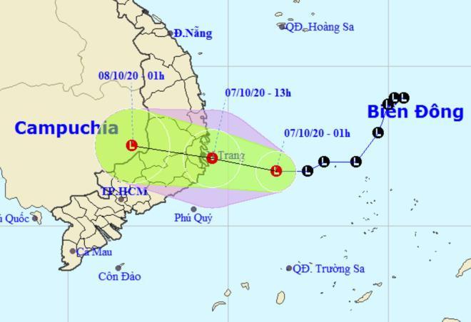 Vị trí và hướng di chuyển của áp thấp.