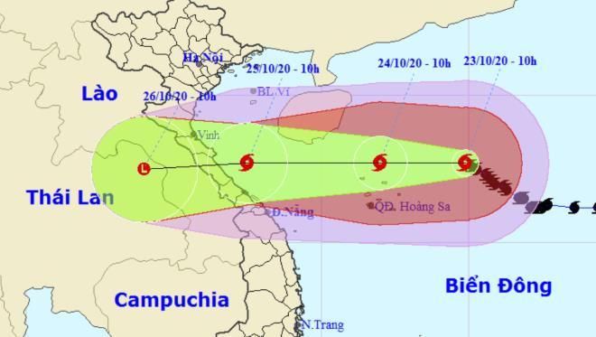 Vị trí và hướng di chuyển của bão số 8.