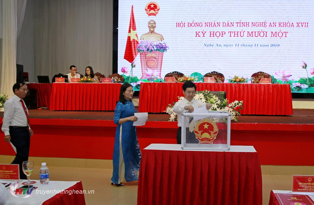 Các đại biểu bỏ phiếu bầu bổ sung Ủy viên UBND tỉnh.