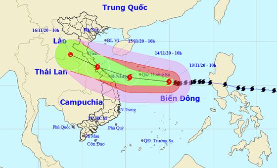 Bão số 13 sẽ vào đất liền ngày 15/11 (Nguồn: nchmf)