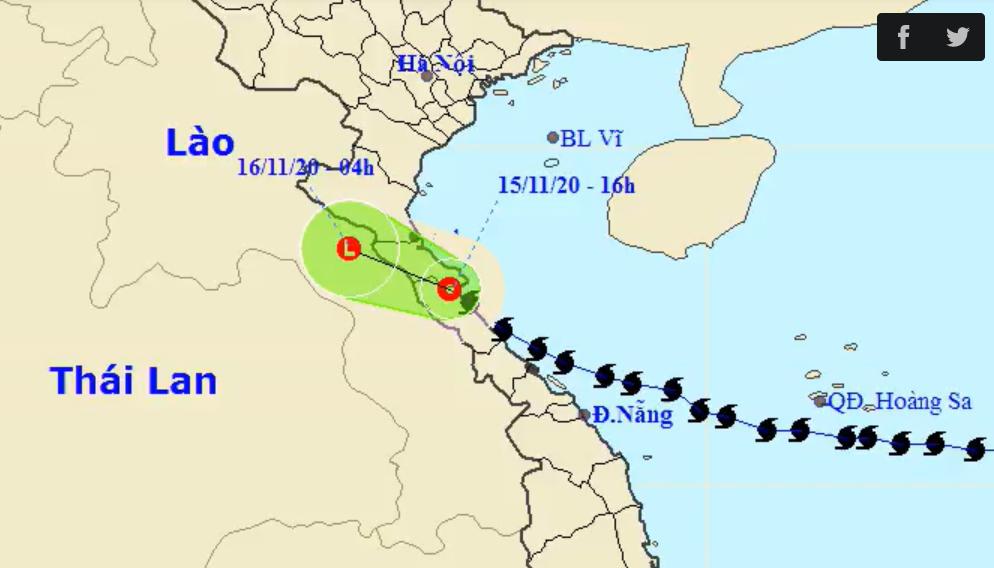 Dự kiến vùng ảnh hưởng của áp thấp nhiệt đới. Ảnh: NCHMF