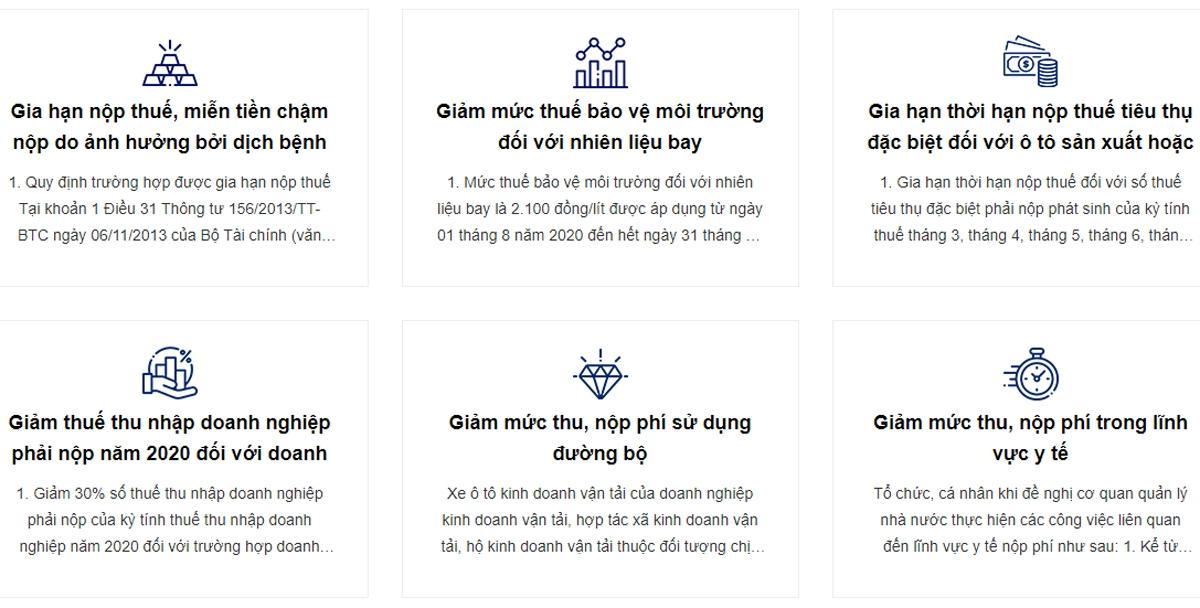 Một số dịch vụ cơ bản được cung cấp trên trang web hỗ trợ doanh nghiệp ứng phó với Covid-19
