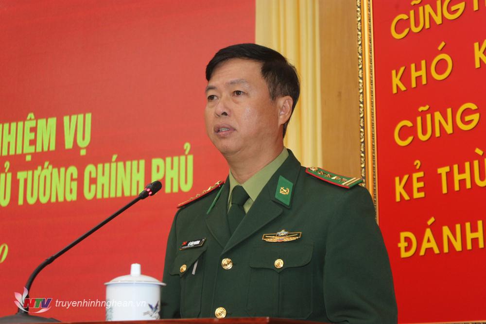 Đại tá Nguyễn Hoài Phương, Chỉ huy trưởng Bộ chỉ huy Biên phòng tỉnh Quảng Trị phát biểu tại hội nghị.