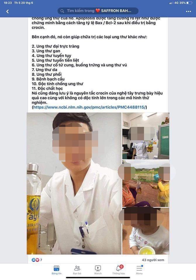 Một trang Fb quảng cáo về những công dụng của nhụy hoa nghệ tây